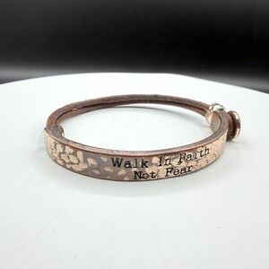 Copper Tone Walk In Faith Not Fear Brown Cord Bracelet Inspirational Jewelry